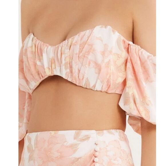 New Free People RUMER Isola Set $488 XL-US 10  Pink Floral ON/OFF THE SHOULDER - Picture 2 of 10